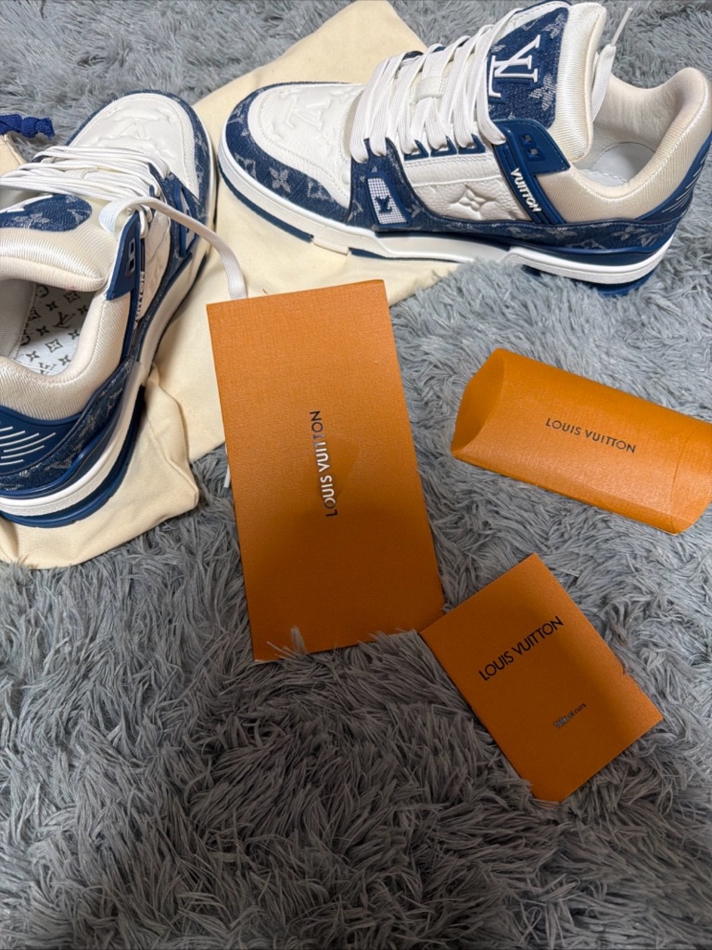 Louis Vuitton Men’s Navy Blue & White Monogram Low-Top Sneakers - Picture 7 of 7